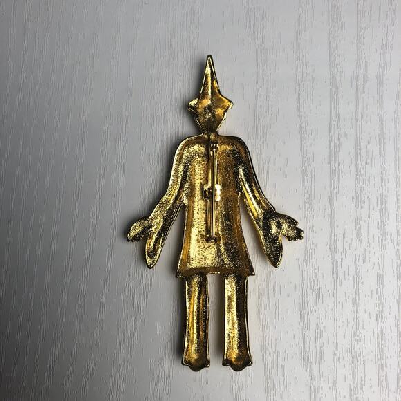 Vintage Gold Tone Pierrot Sad Clown Figural Halloween Spooky Large Brooch Pin - Picture 4 of 5